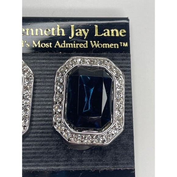 Vintage KJL Kenneth Jay Lane Princess Diana Blue Rhinestone Clip On Earrings - Picture 5 of 13